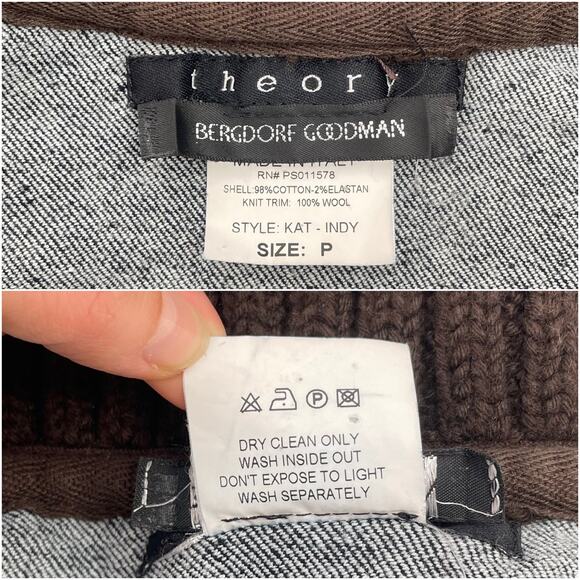 THEORY Kat Indy Denim Dark Wash Trucker Jacket w/ Wool Sweater Hood/Trim Size XS - Picture 7 of 7